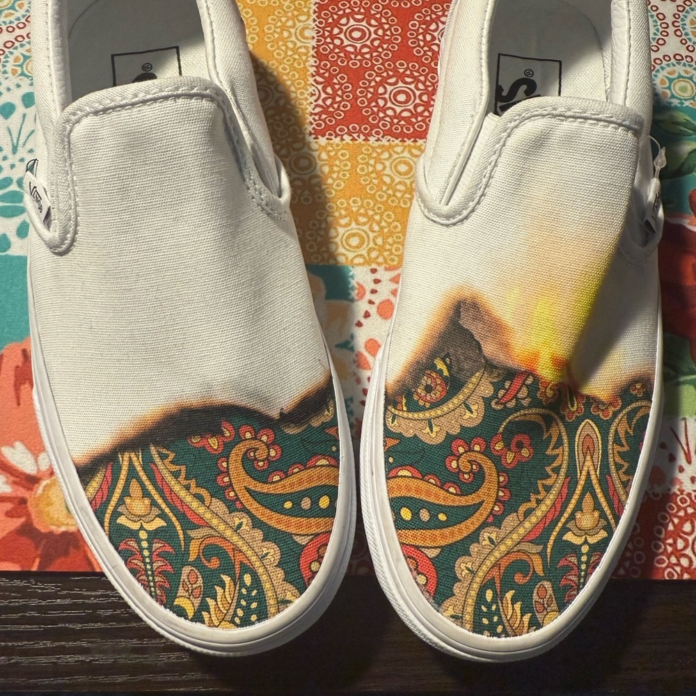 Vans White Paisley Slip-On Sneakers